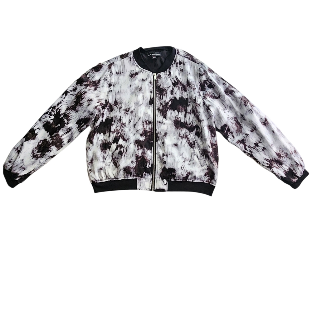 Rock & Republic Abstract Print Bomber Jacket Black White Gray Size Large